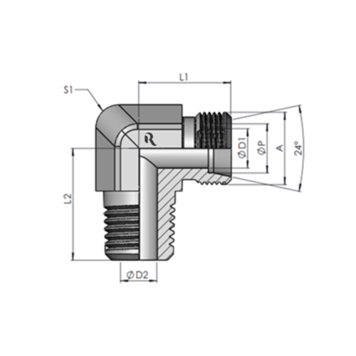 WE-R- L Male Stud Elbow